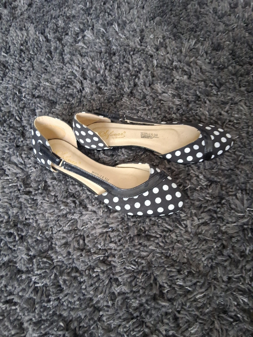 Womans Polka Dot Slingback Flats - Black/White